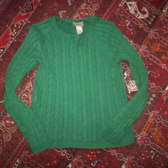 Vintage LL Bean Women's Size Small Cotton Thick Cable Knit Sweater Forest Green - Picture 1 of 12